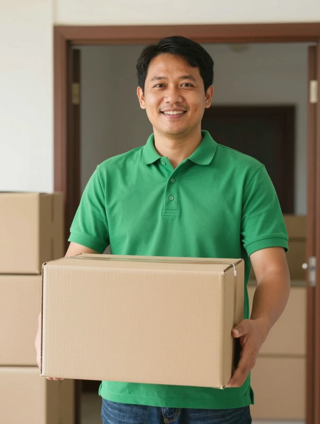 Model ilustratif membawa kardus